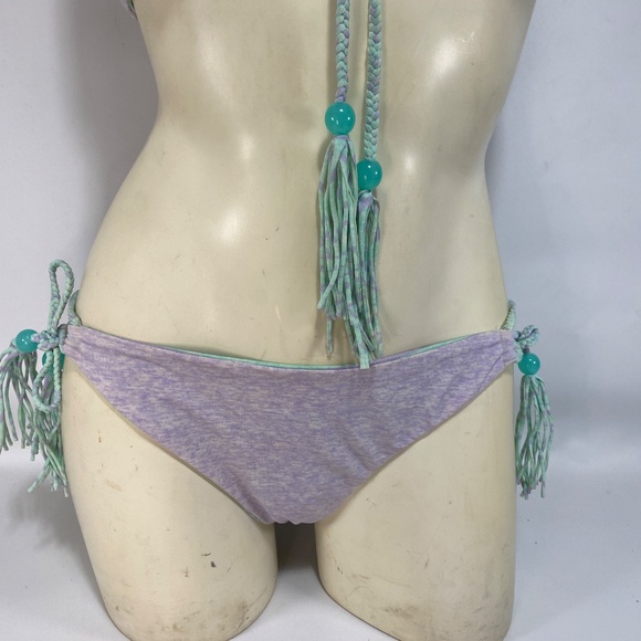 Victoria Secret Womens Reversible Bikini Small Mint Purple Tie Tassels Aztec - Picture 12 of 16